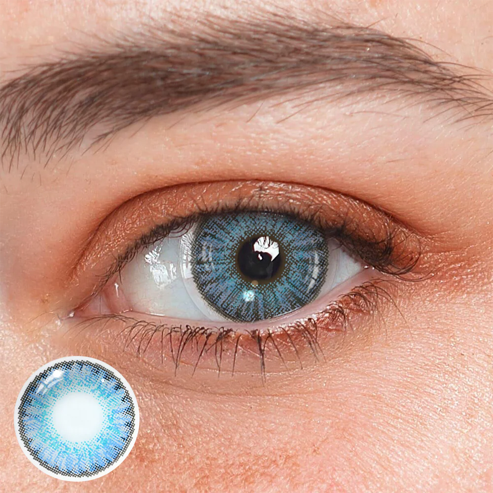 New 3-Tone Brilliant Blue Prescription Colored Contact Lenses - Feixum