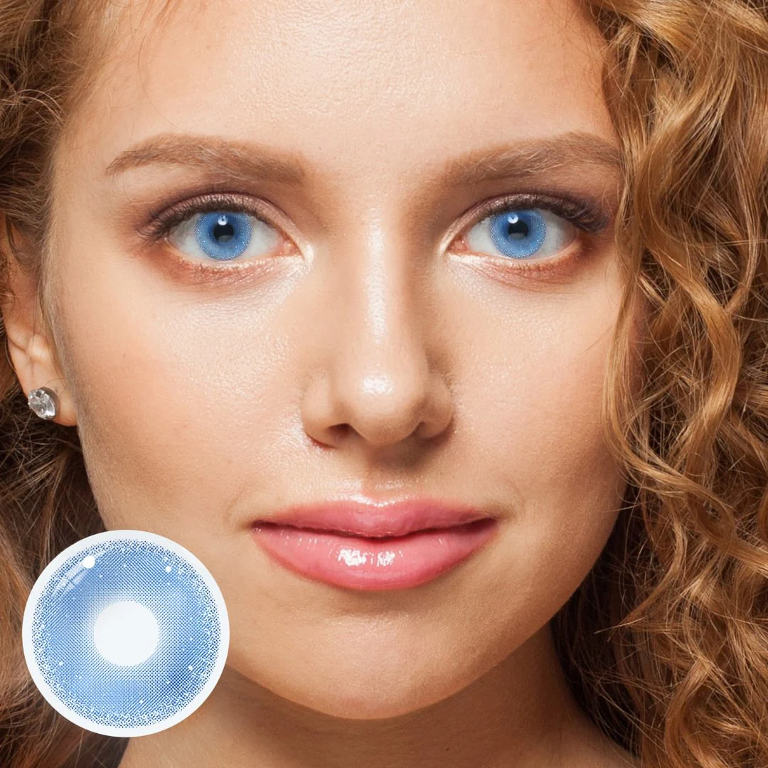 Cosplay Gold Rim Blue Colored Contact Lenses - Feixum