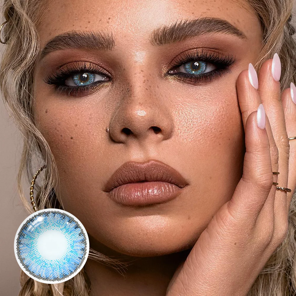 New 3-Tone Brilliant Blue Prescription Colored Contact Lenses - Feixum