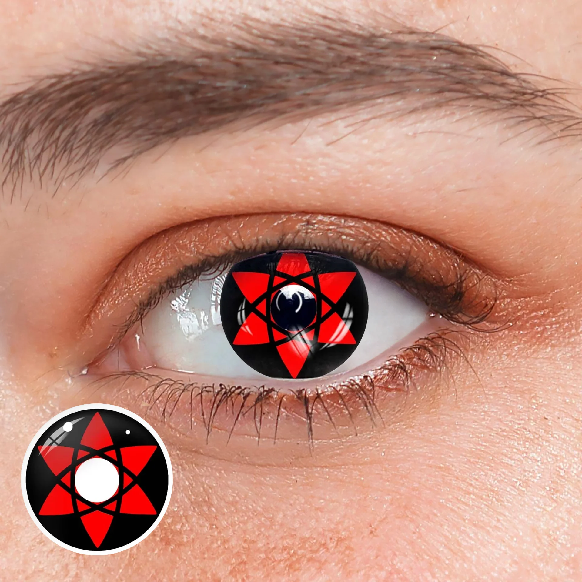 Cosplay NARUTO Uchiha Sasuke Hexagram Shalingan Red Prescription Colored Contact Lenses - Feixum