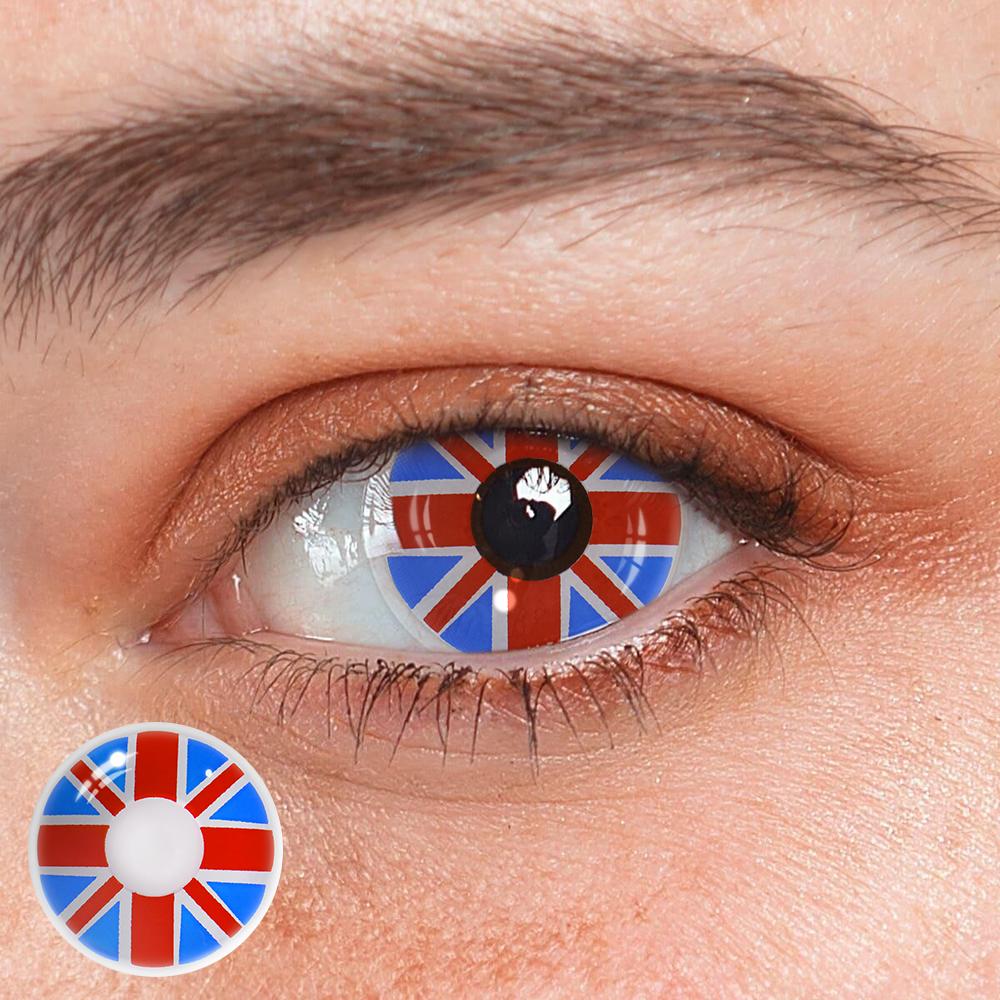 Cosplay Britain Flag Blue Colored Contact Lenses - Feixum