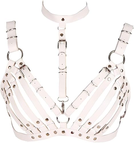 BBOHSS Damen Leder Body Harness Punk BH Karneval Gothic Halloween Tanz Einstellbar BH Kostüm Zubehör - Feixum
