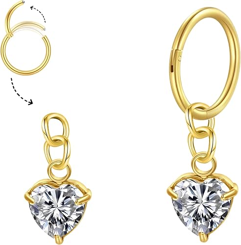 FunZing Bauchnabelpiercing Silber Gold 1 Stück Dangle Schmetterling Herz Bauchnabelpiercing 14G lange Bauch Piercing 10MM Bauch Piercing Bar Hanging CZ abnehmbar Nabel Piercing Bar für Frauen - Feixum