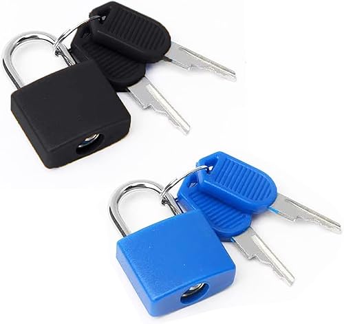 2 Stück Kofferschloss,Schlösser mit Schlüssel,Koffer Schlösser,Kofferschloss mit Schlüssel,Kofferschlösser,Schloss für Koffer,Kleines Vorhängeschloss,für Reisekoffer,Schließfächer (Blau+Schwarz) - Feixum