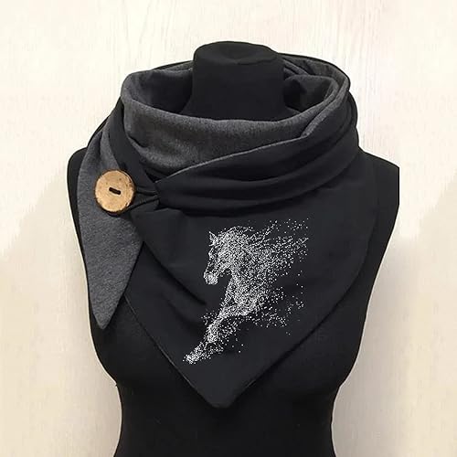 BJJH Outdoor Damen Schal Dreieckschal Lässige Drucken Winterschal Herbstschal mit Knopf Baumwolle Weicher Wrap Wickelschal Nackenschutz - Feixum