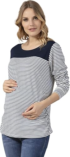 M.M.C. Gestreiftes Langarm Umstandsshirt für die Schwangerschaft Damen Umstandsmode Umstandspullover Pulli Pullover Sweater Oberteil mit Streifen - Feixum