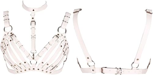 BBOHSS Damen Leder Body Harness Punk BH Karneval Gothic Halloween Tanz Einstellbar BH Kostüm Zubehör - Feixum