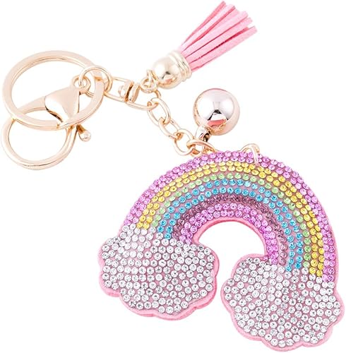 Soleebee Leder Süße Rosa Keychain Bling Kristallstrass Taschen Koffer Rucksäcke Zubehör Charm Auto Schlüsselanhänger Schlüsselring mit Quasten für Damen (Einhorn 4) - Feixum