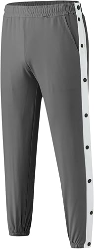 Herren Knopfleiste- Hosen Sweatshose Trainingshose mit seitlicher Streifen Sweatpants Elastischer Bund Jogginghose mit Taschen, Knöpfe, Casual Loose Basketball Trainingshose - Feixum
