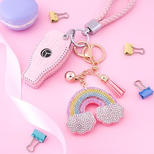 Soleebee Leder Süße Rosa Keychain Bling Kristallstrass Taschen Koffer Rucksäcke Zubehör Charm Auto Schlüsselanhänger Schlüsselring mit Quasten für Damen (Einhorn 4) - Feixum