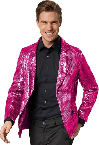dressforfun Glitzer Pailletten Blazer, Sakko, Kostüm Herren, Faschingskostüme Männer, Karneval, Kostüme für Erwachsene, 80er Jahre Outfit, Discokugel, Gruppenkostüm Erwachsene - pink XXL - Feixum