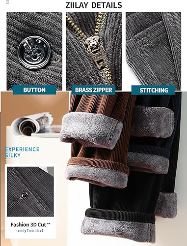 ziilay Cordhose Herren Winter Gefüttert mit Fleece Stretch Kord Anzughose Kordhose Schneehose Winterhose - Feixum