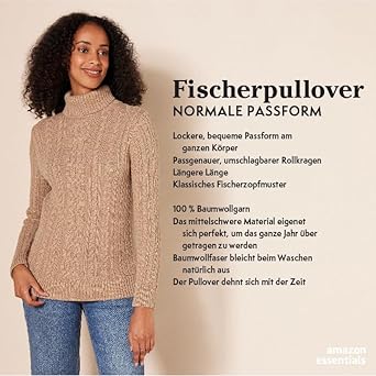 Essentials Damen Leichter Rollkragenpullover Mit Zopfmuster (Erhältlich In Übergröße) - Feixum
